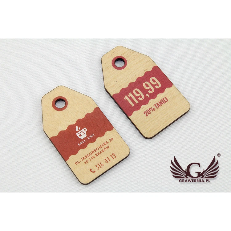 Etykiety drewniane, cenówki - wymiary: 34x60mm - druk UV - EDR003