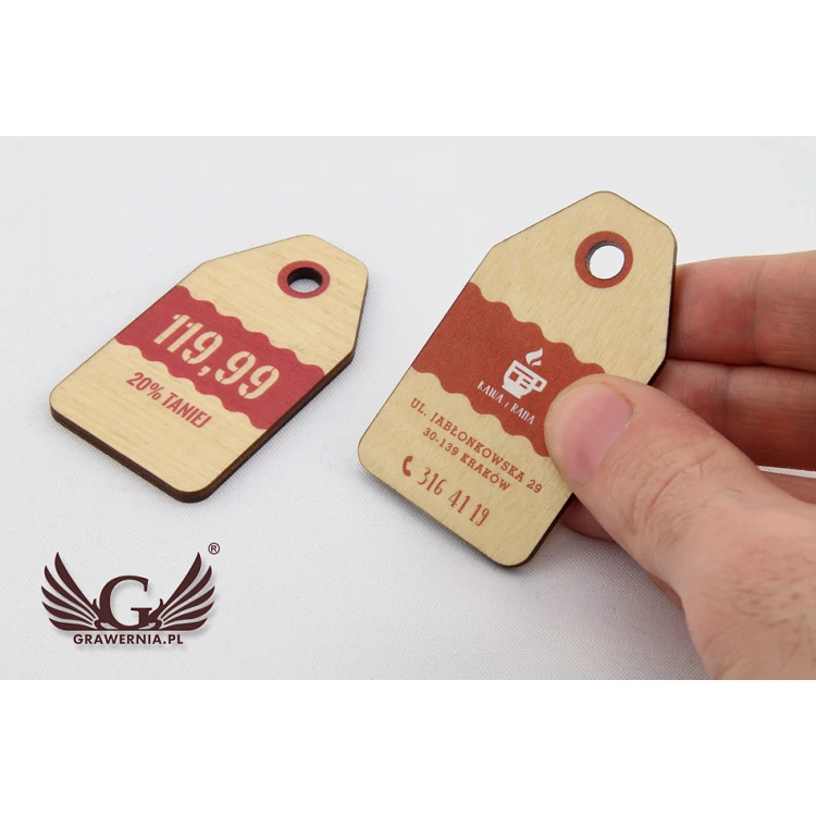 Etykiety drewniane, cenówki - wymiary: 34x60mm - druk UV - EDR003