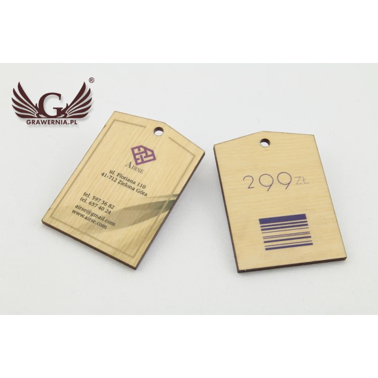 Etykiety drewniane, cenówki - wymiary: 42x60mm - druk UV - EDR005