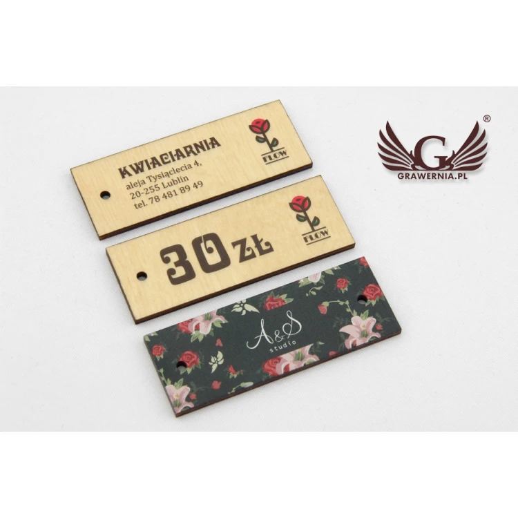 Etykiety drewniane, cenówki - wymiary: 70x25mm - druk UV - EDR007