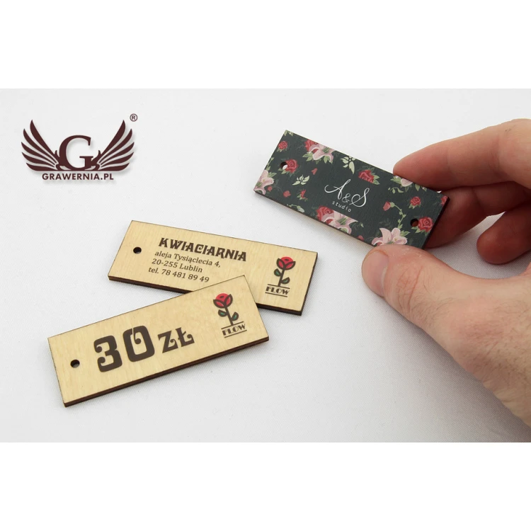 Etykiety drewniane, cenówki - wymiary: 70x25mm - druk UV - EDR007