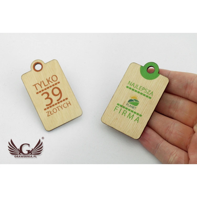 Etykiety drewniane, cenówki - wymiary: 34x60mm - druk UV - EDR009