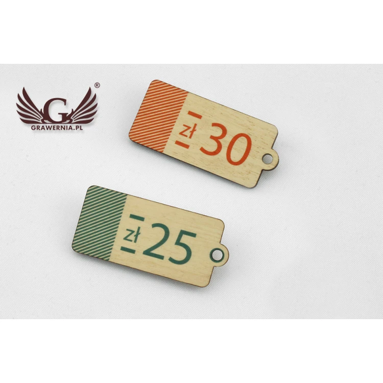 Etykiety drewniane, cenówki - wymiary: 27x60mm - druk UV - EDR010