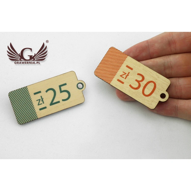 Etykiety drewniane, cenówki - wymiary: 27x60mm - druk UV - EDR010