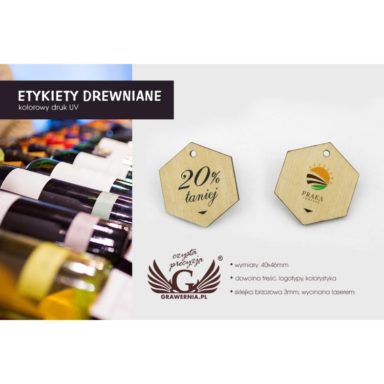 Etykiety drewniane, cenówki - wymiary: 40x46mm - druk UV - EDR013