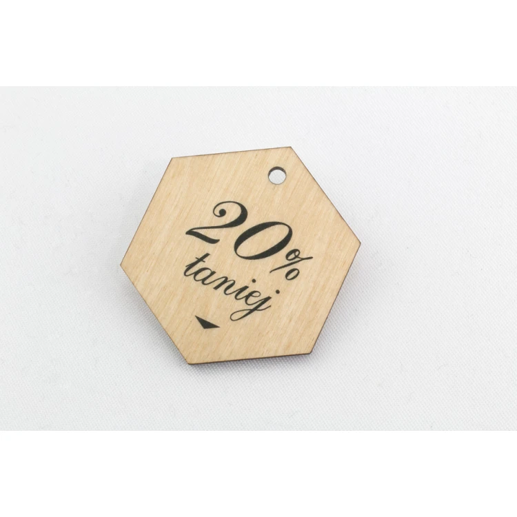 Etykiety drewniane, cenówki - wymiary: 40x46mm - druk UV - EDR013