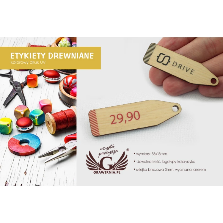 Etykiety drewniane, cenówki - wymiary: 53x15mm - druk UV - EDR015