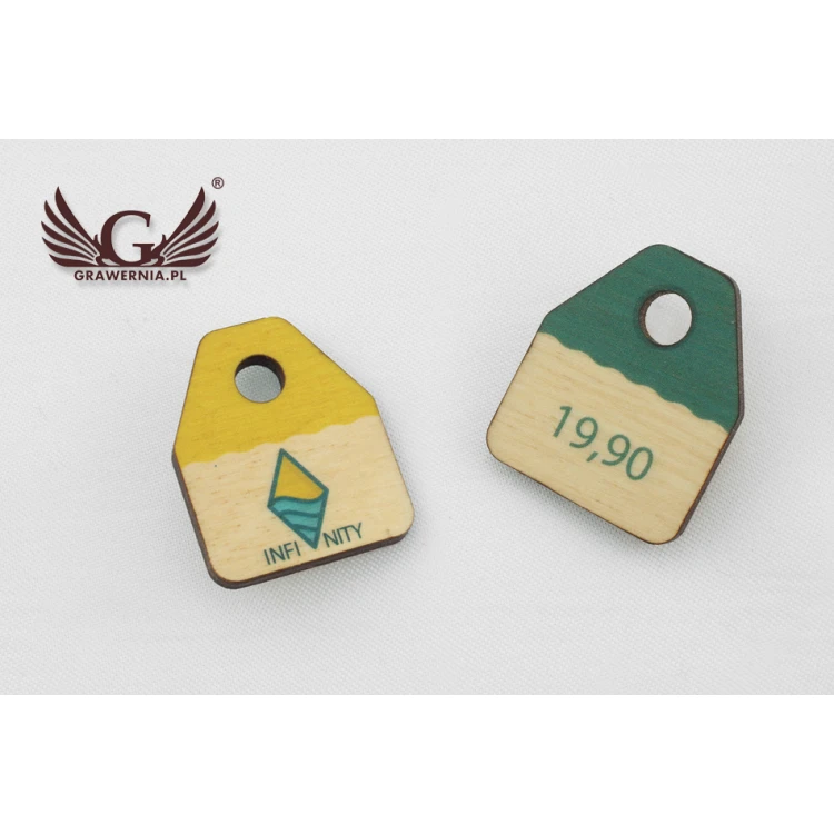 Etykiety drewniane, cenówki - wymiary: 24x30mm - druk UV - EDR016