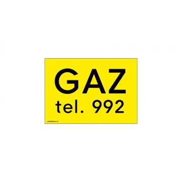Gaz tel. 992 - tabliczka ostrzegawcza - wym. 170x120mm - PVC - kolorowy druk UV - BHP101