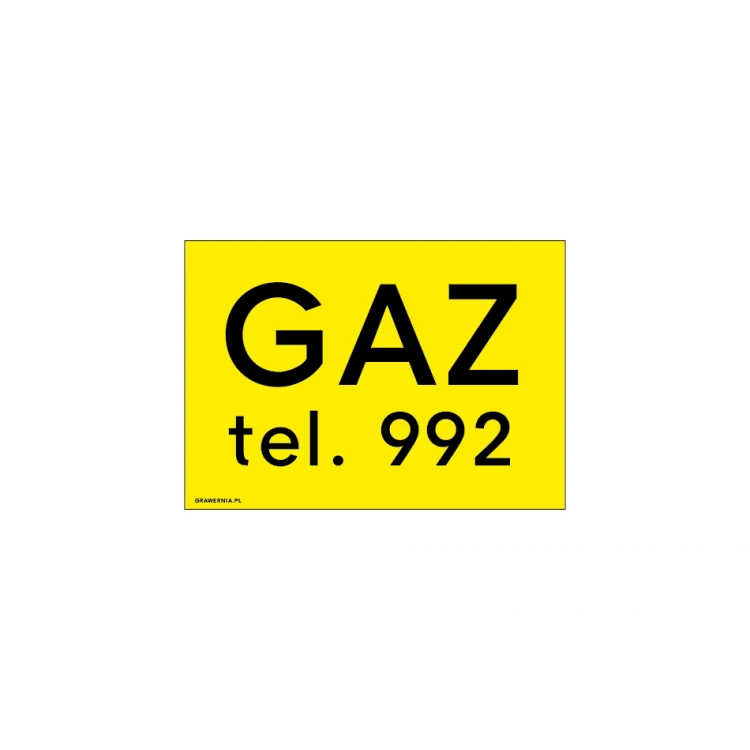 Gaz tel. 992 - tabliczka ostrzegawcza - wym. 170x120mm - PVC - kolorowy druk UV - BHP101
