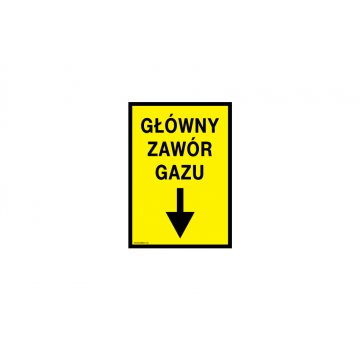 Główny zawór gazu - tabliczka lokalizacyjna dla gazociągu - wym. 140x200mm - PVC - kolorowy druk UV - BHP109