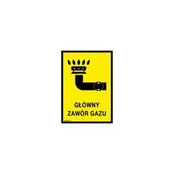 Główny zawór gazu - tabliczka ostrzegawcza - wym. 140x200mm - PVC - kolorowy druk UV - BHP102