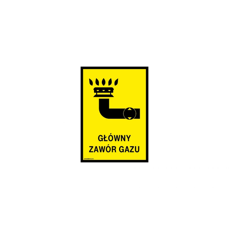 Główny zawór gazu - tabliczka ostrzegawcza - wym. 140x200mm - PVC - kolorowy druk UV - BHP102