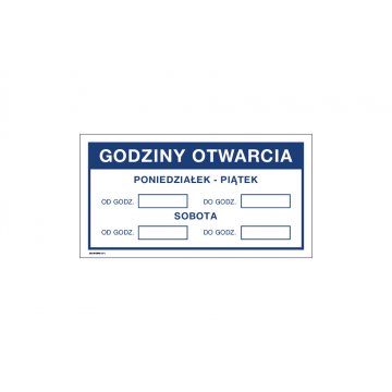 Godziny otwarcia - tabliczka do sklepu wym. 300x160mm - PVC - kolorowy druk UV - TAB195