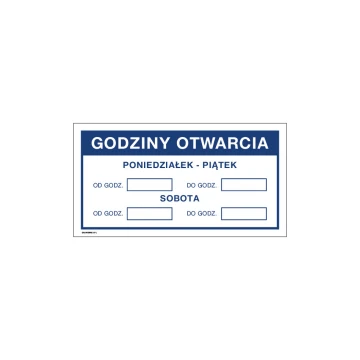 Godziny otwarcia - tabliczka do sklepu wym. 300x160mm - PVC - kolorowy druk UV - TAB195