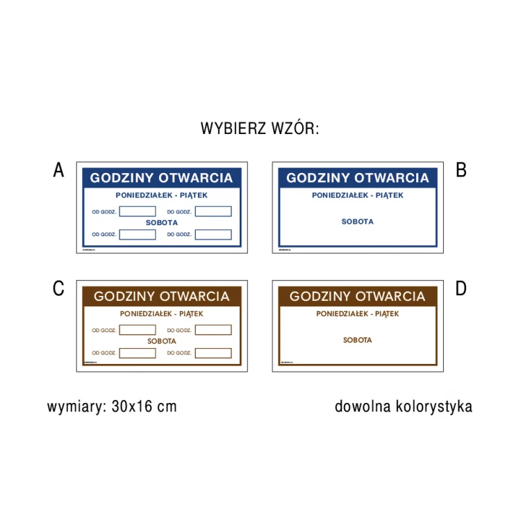 Godziny otwarcia - tabliczka do sklepu wym. 300x160mm - PVC - kolorowy druk UV - TAB195