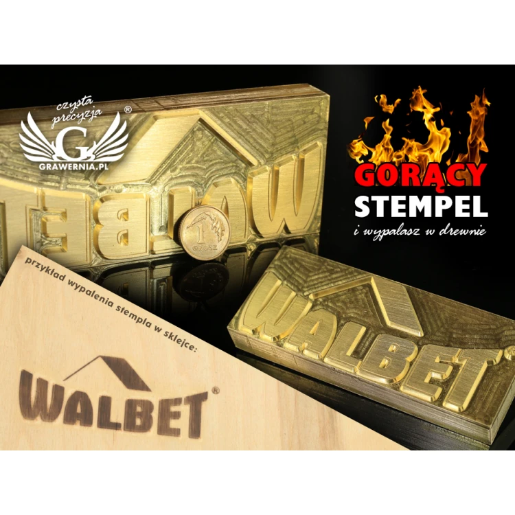 Gorący stempel do wyciskania logotypu na gorąco i zimno - wymiary matrycy: 102x40mm - CNC