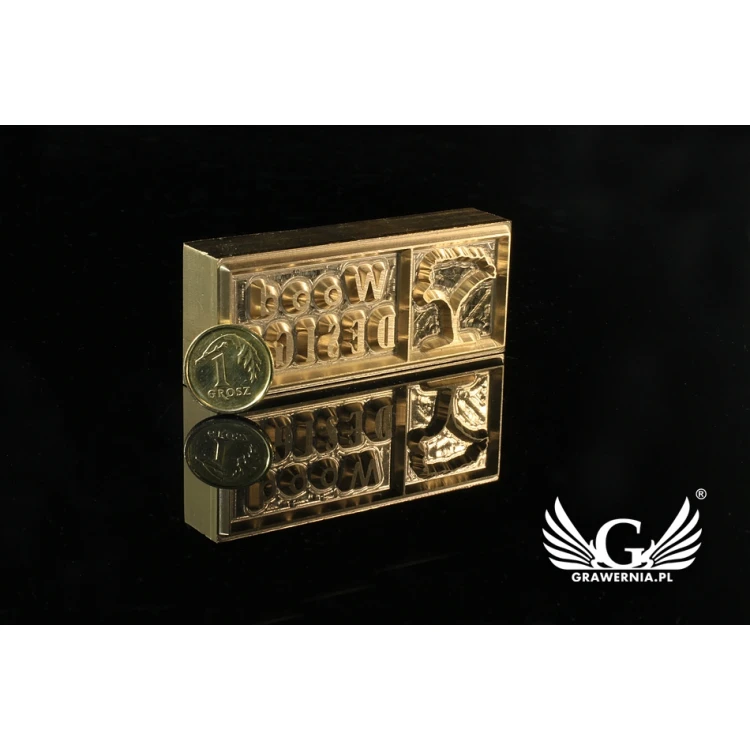 Gorący stempel do wyciskania logotypu na gorąco i zimno - wymiary matrycy: 60x22,3mm - CNC