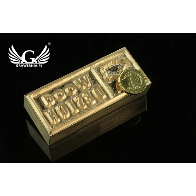 Gorący stempel do wyciskania logotypu na gorąco i zimno - wymiary matrycy: 60x22,3mm - CNC