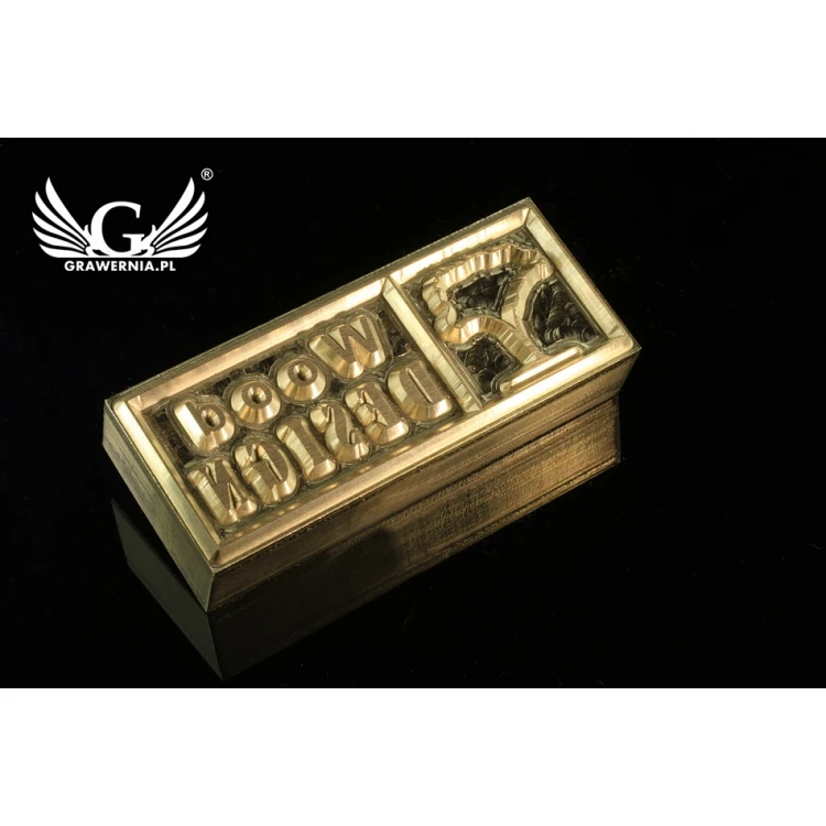 Gorący stempel do wyciskania logotypu na gorąco i zimno - wymiary matrycy: 60x22,3mm - CNC