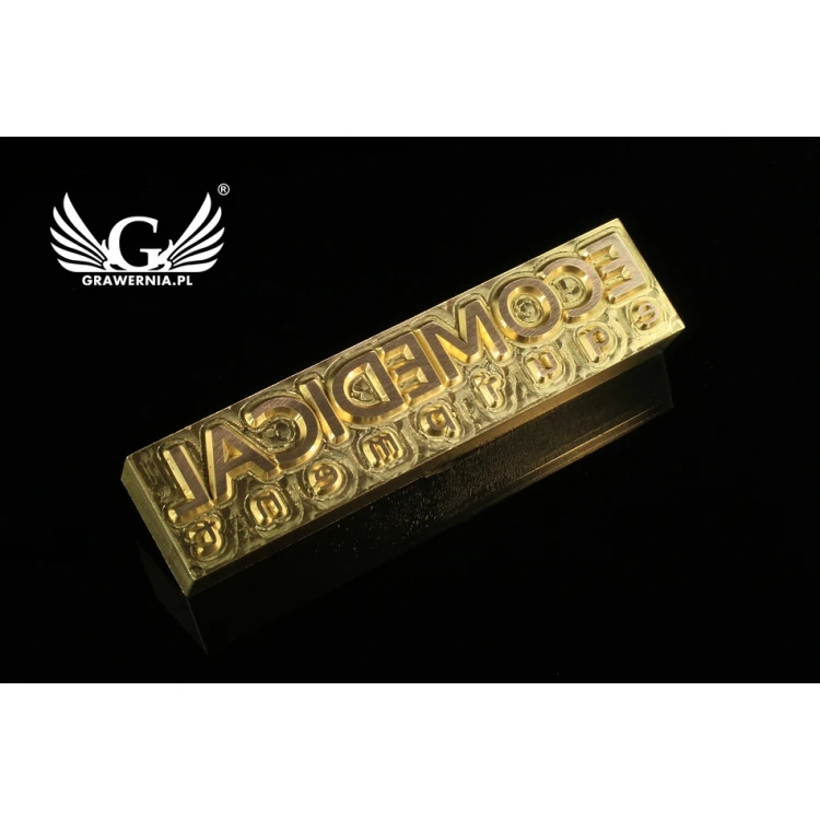 Gorący stempel do wyciskania logotypu na gorąco i zimno - wymiary matrycy: 105x25mm - CNC
