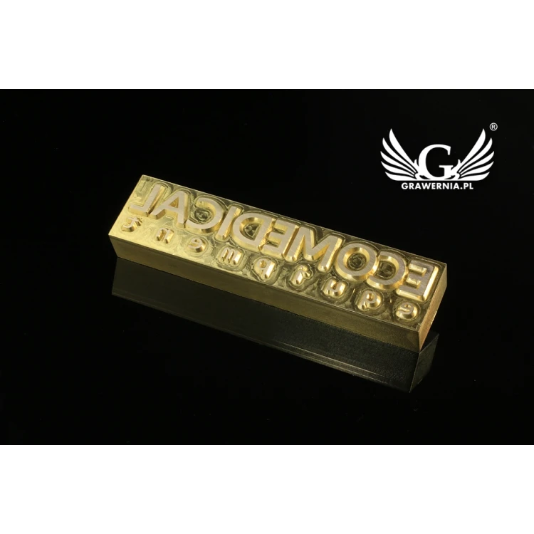 Gorący stempel do wyciskania logotypu na gorąco i zimno - wymiary matrycy: 105x25mm - CNC