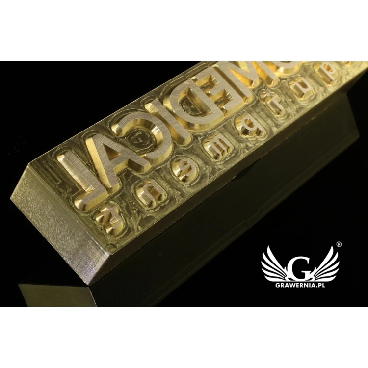 Gorący stempel do wyciskania logotypu na gorąco i zimno - wymiary matrycy: 105x25mm - CNC