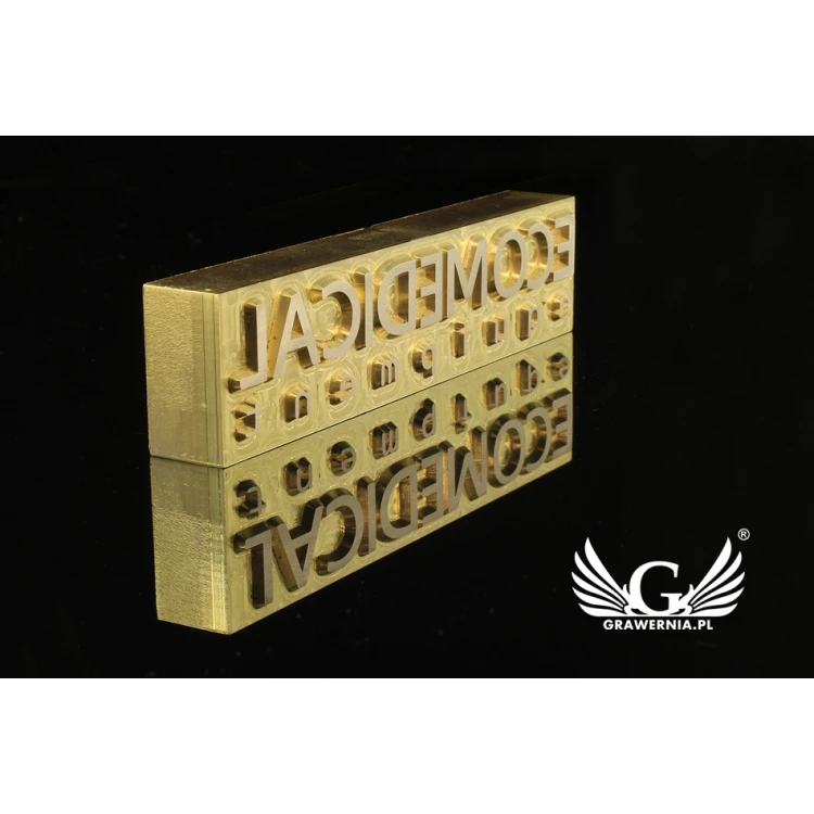 Gorący stempel do wyciskania logotypu na gorąco i zimno - wymiary matrycy: 105x25mm - CNC