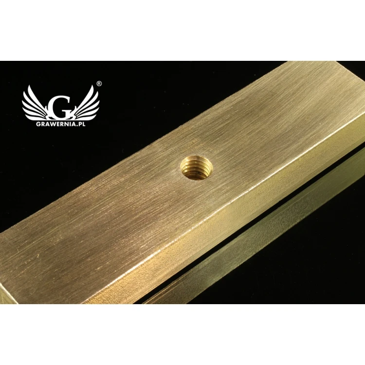 Gorący stempel do wyciskania logotypu na gorąco i zimno - wymiary matrycy: 105x25mm - CNC