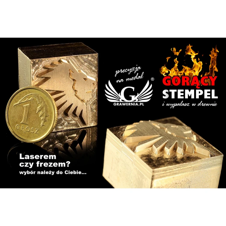 Gorący stempel do wyciskania logotypu na gorąco i zimno - wymiary matrycy: 20x22mm - CNC