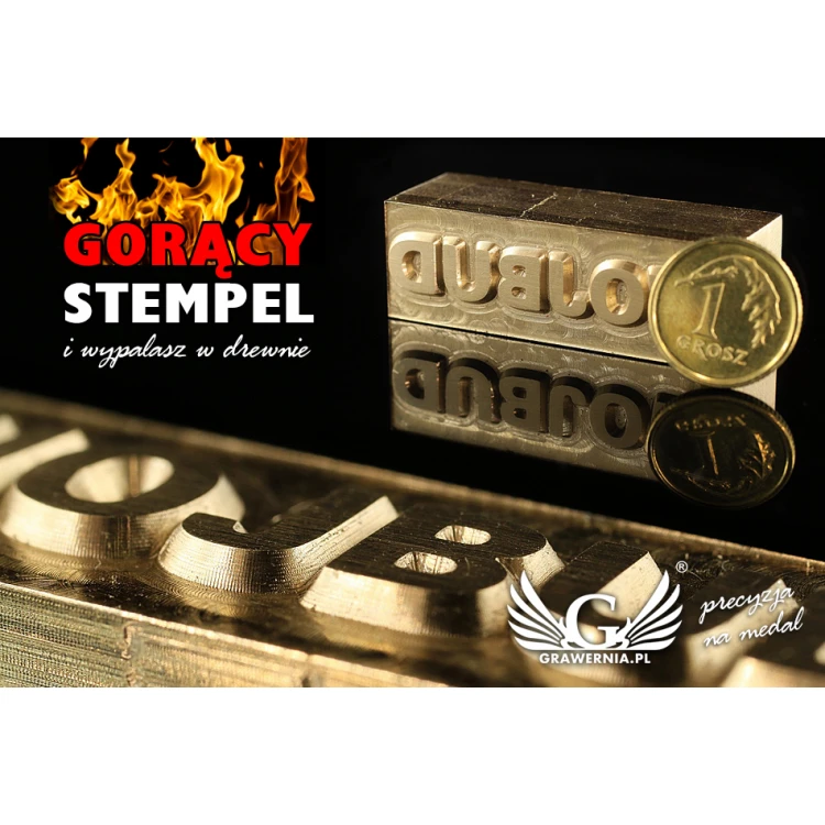 Gorący stempel do wyciskania logotypu na gorąco i zimno - wymiary matrycy: 41x13mm - CNC