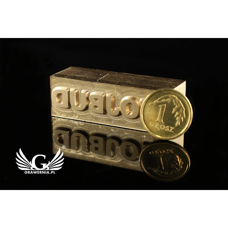 Gorący stempel do wyciskania logotypu na gorąco i zimno - wymiary matrycy: 41x13mm - CNC