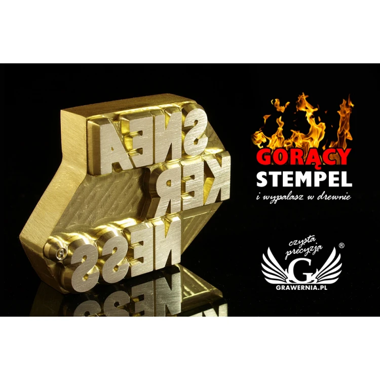 Gorący stempel do wyciskania logotypu na gorąco i zimno - wymiary matrycy: 56,9x43mm - CNC