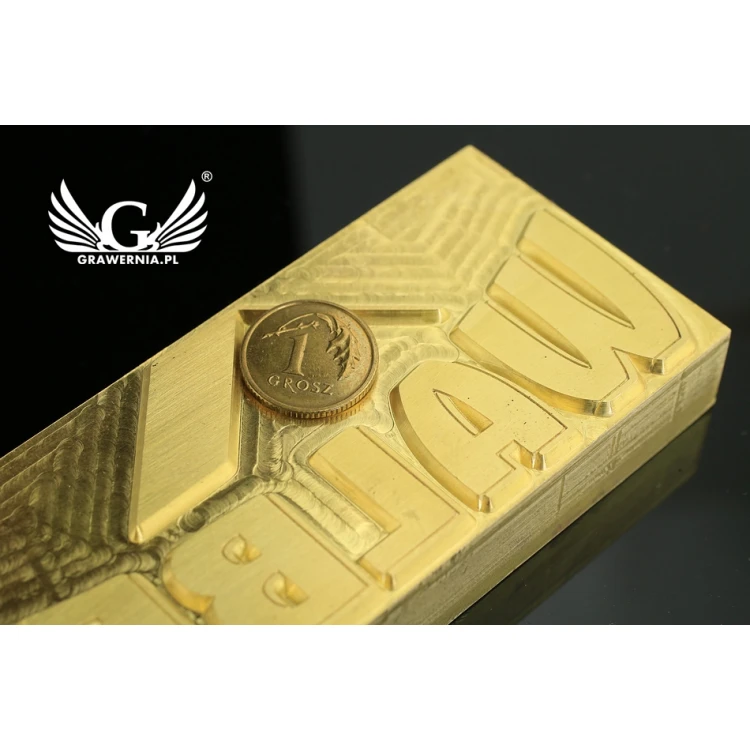 Gorący stempel do wyciskania logotypu na gorąco i zimno - wymiary matrycy: 102x40mm - CNC