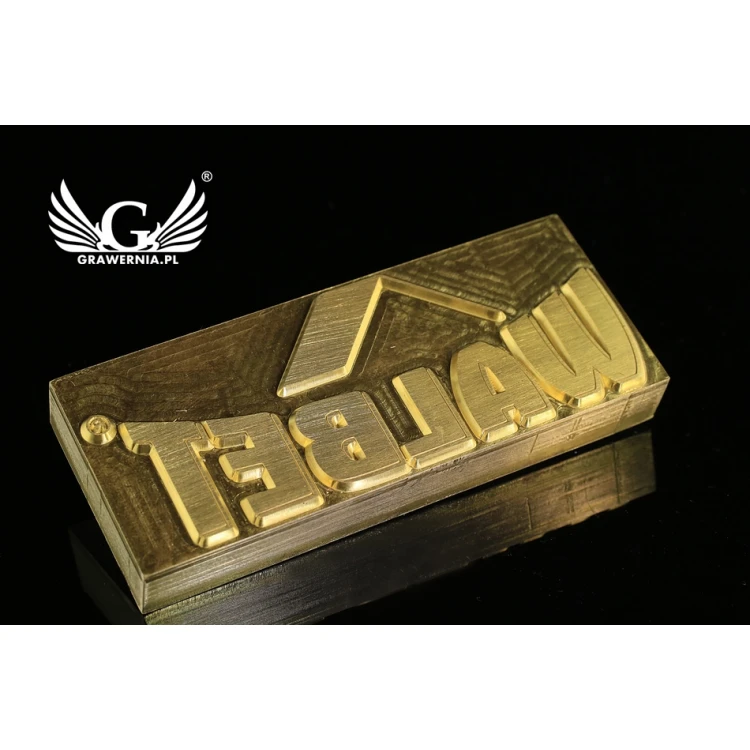 Gorący stempel do wyciskania logotypu na gorąco i zimno - wymiary matrycy: 102x40mm - CNC