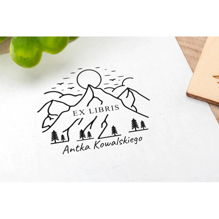 Stempel Ex Libris do odbijania w tuszu - Góry - średnica gryfu 40mm - EX002