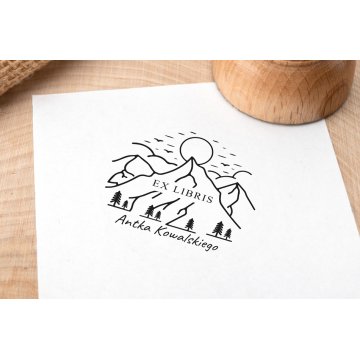 Stempel Ex Libris do odbijania w tuszu - Góry - średnica gryfu 40mm - EX002