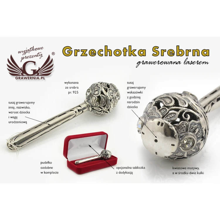 GRZECHOTKA - SREBRO - Pamiątka Chrztu Świętego - wzór SRB012