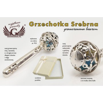 GRZECHOTKA z niebieskimi koralikami - SREBRO - Pamiątka Chrztu Świętego - wzór SRB008