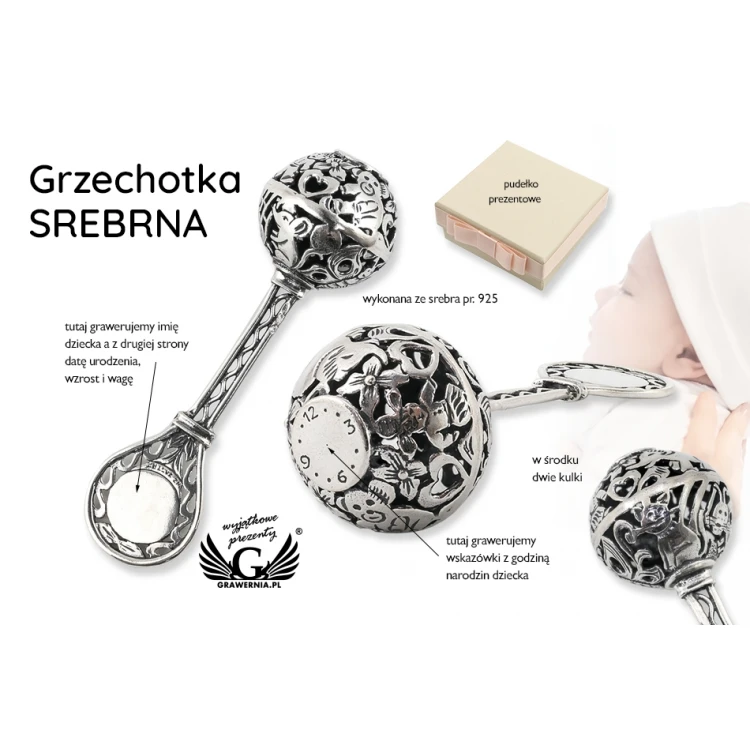 GRZECHOTKA - SREBRO - Pamiątka Chrztu Świętego - wzór SRB013