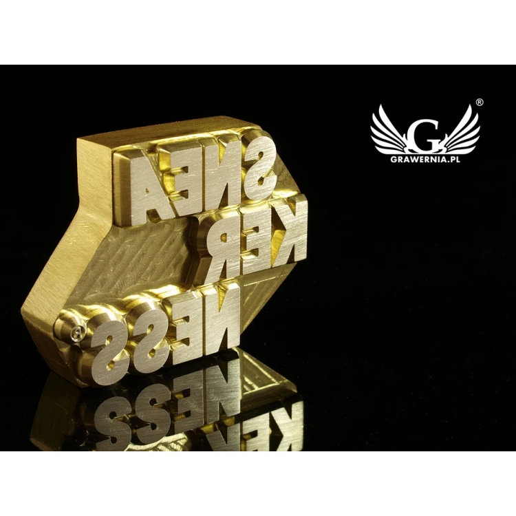 Gorący stempel do wyciskania logotypu na gorąco i zimno - wymiary matrycy: 56,9x43mm - CNC