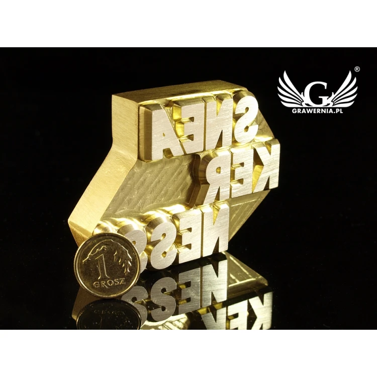 Gorący stempel do wyciskania logotypu na gorąco i zimno - wymiary matrycy: 56,9x43mm - CNC