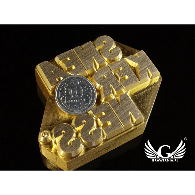 Gorący stempel do wyciskania logotypu na gorąco i zimno - wymiary matrycy: 56,9x43mm - CNC