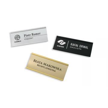 Identyfikator aluminiowy z wymienną grawerowaną tabliczką - 72x28mm - ID062