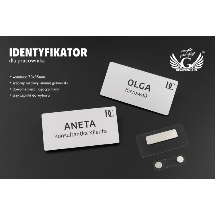 Identyfikator - big kolor srebrny matowy - 70x35mm - ID065