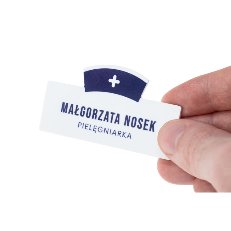 Identyfikator dla pielęgniarki z nadrukiem UV - tworzywo HIPS - wym. 70x38mm - ID126