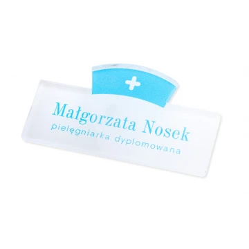 Identyfikator dla pielęgniarki z nadrukiem UV - plexi transparentna - wym. 70x38mm - ID131