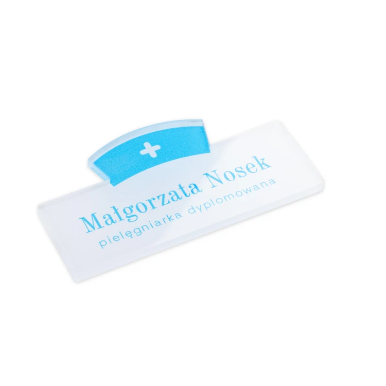 Identyfikator dla pielęgniarki z nadrukiem UV - plexi transparentna - wym. 70x38mm - ID131