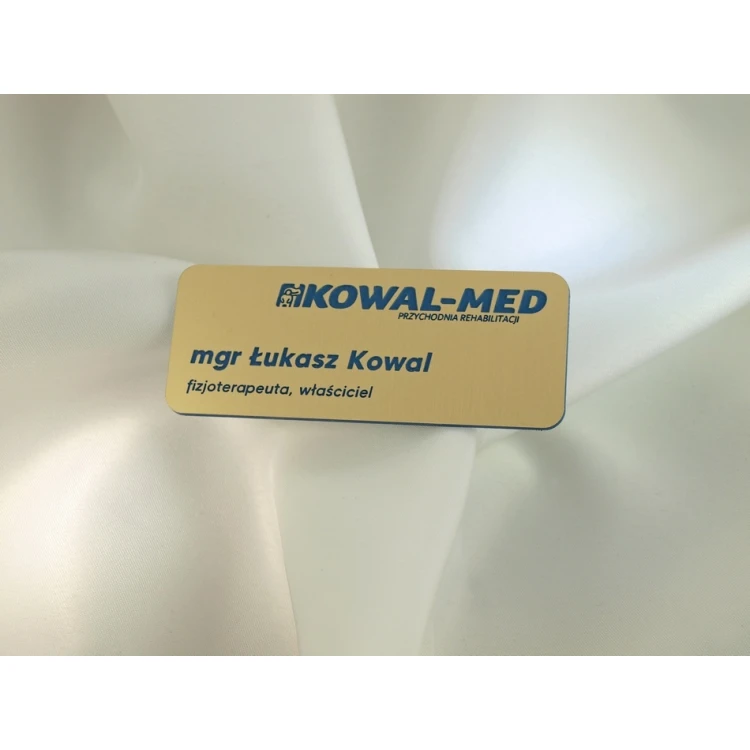 Identyfikator dla pracownika - Złoty z niebieskim grawerem - ID015