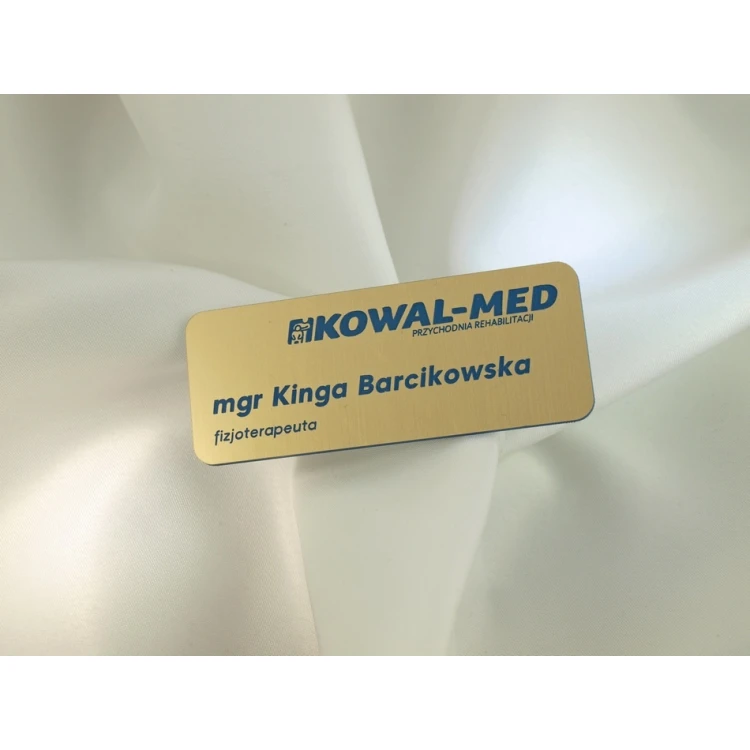 Identyfikator dla pracownika - Złoty z niebieskim grawerem - ID015
